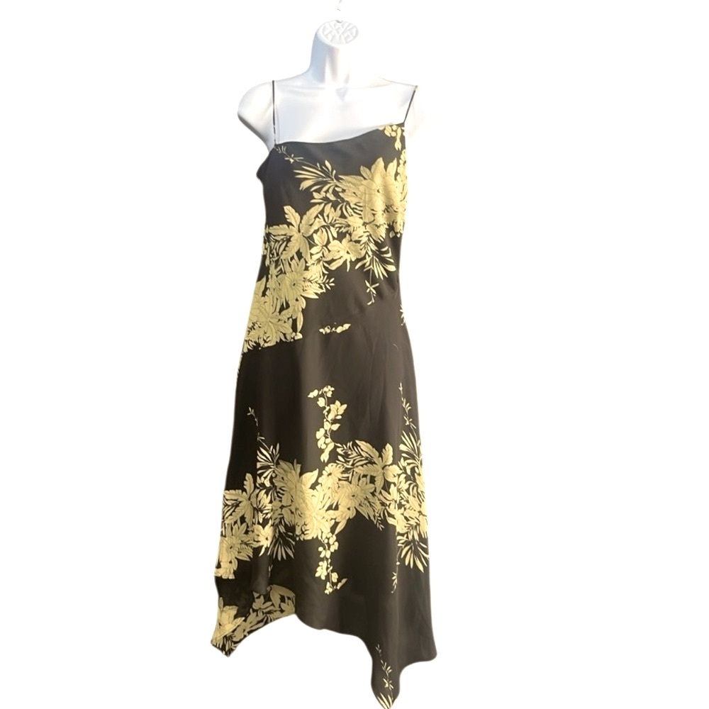 Vintage Dress U y2k Dark Fairy Grunge Floral Black and Yellow Midi Dress Size 6